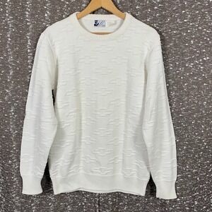 Vintage Mailman Chevrolet Chevy Embossed Logo White Knit Sweater Size Medium